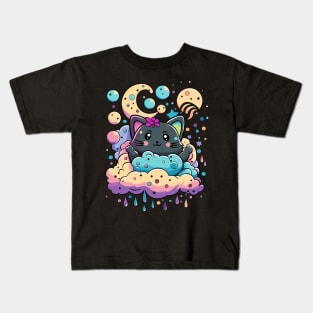 Cute Black Cat, night sky Kids T-Shirt